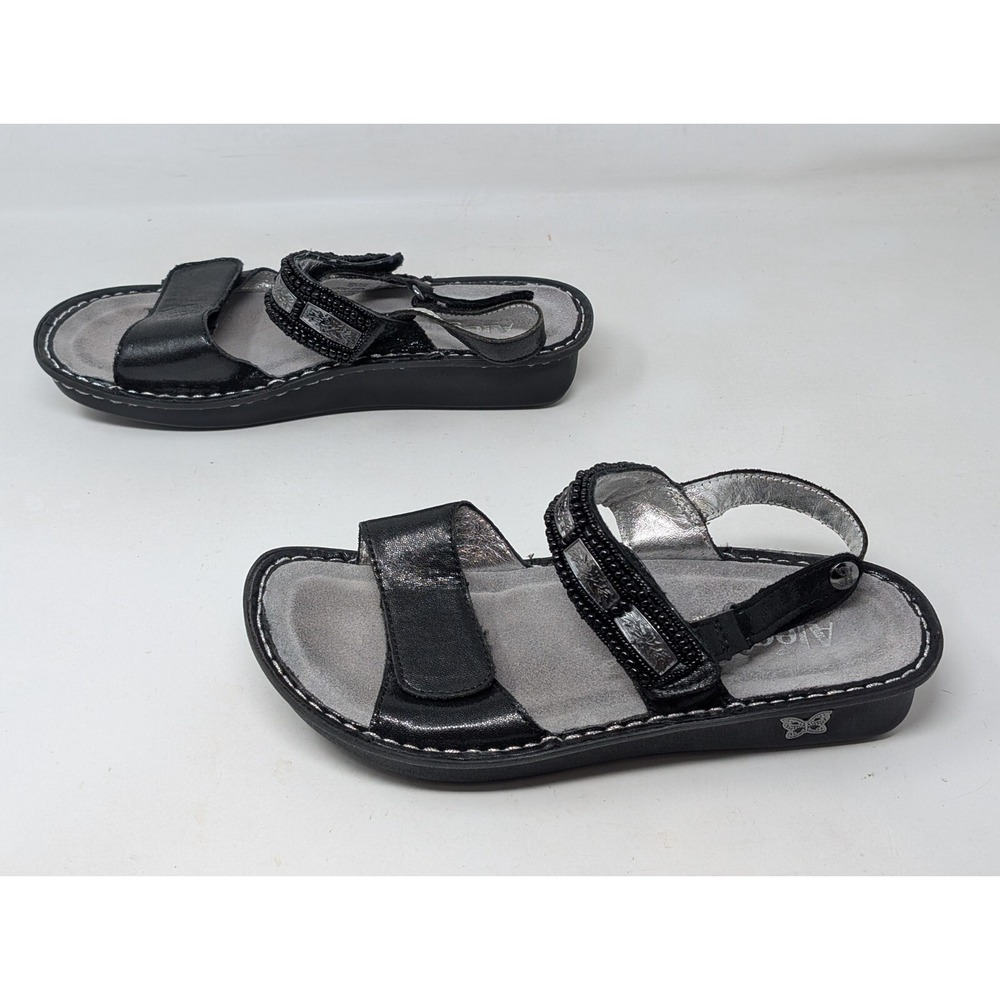 Alegria Verona Wedge Sandal Women Size 38 Black Leather Beaded‎ Metallic 8 8.5 - Picture 3 of 6